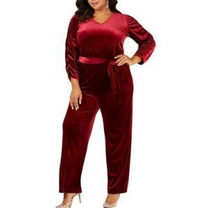NY Collection 1XP Burgundy Velvet Jumpsuit NWT O29